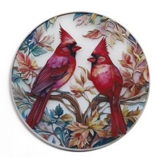 Male Red Cardinals Suncatcher - Stained Acrylic Window Hanging  Chain
