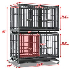 Homey Pet Two Ties 43" Stackable Dog Crate Cage Kennel w/Divider Feeding Bowls