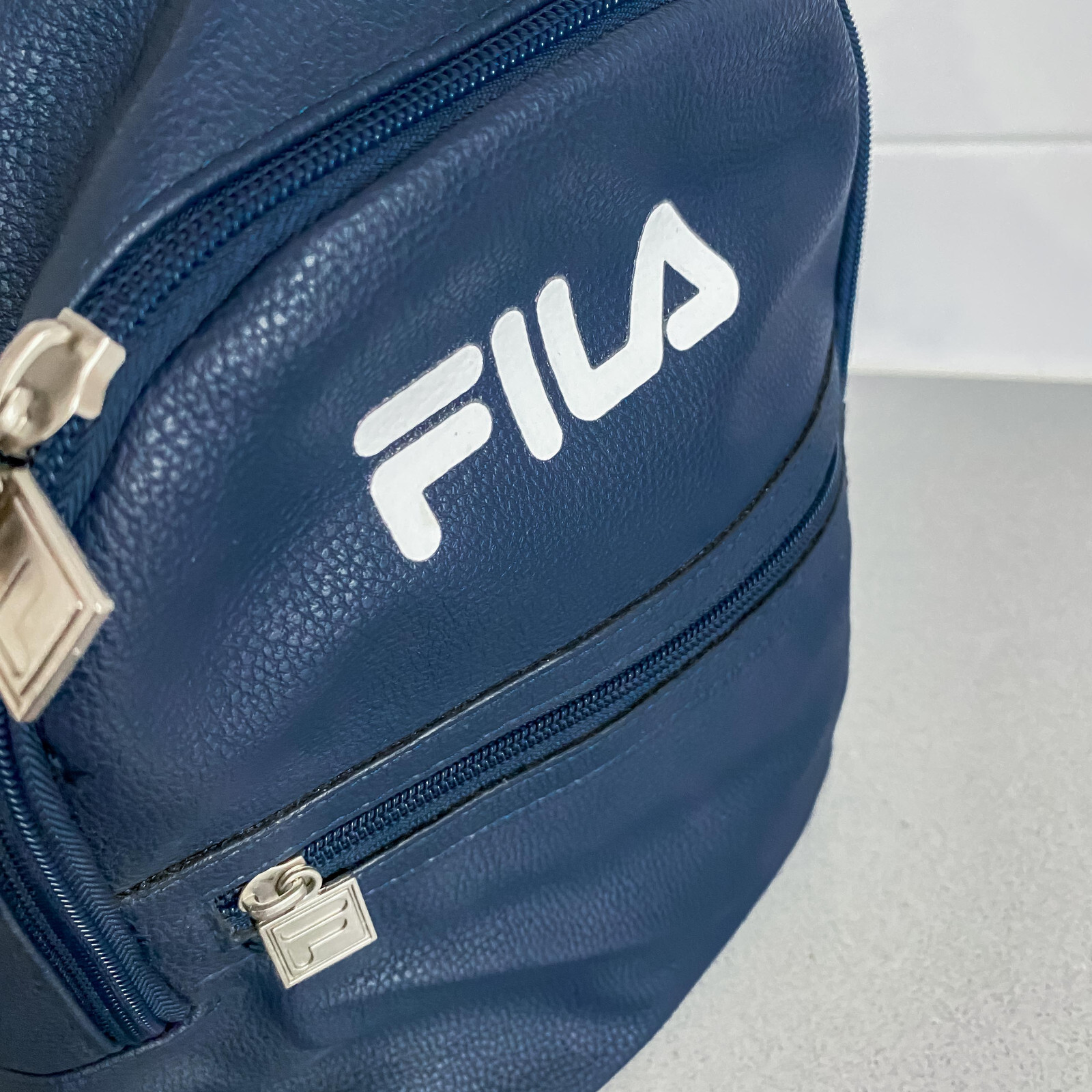 FILA Mini Backpack Adjustable Strap Navy Blue Whi… - image 6