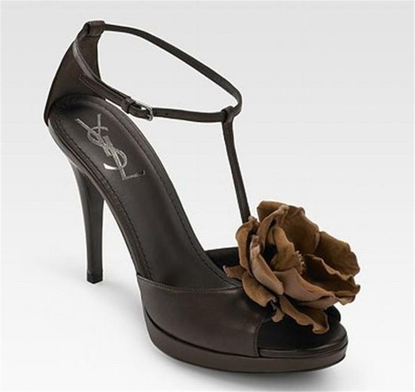 YSL Yves Saint Laurent ROSE T Bar Ankle Strap Platform Sandals