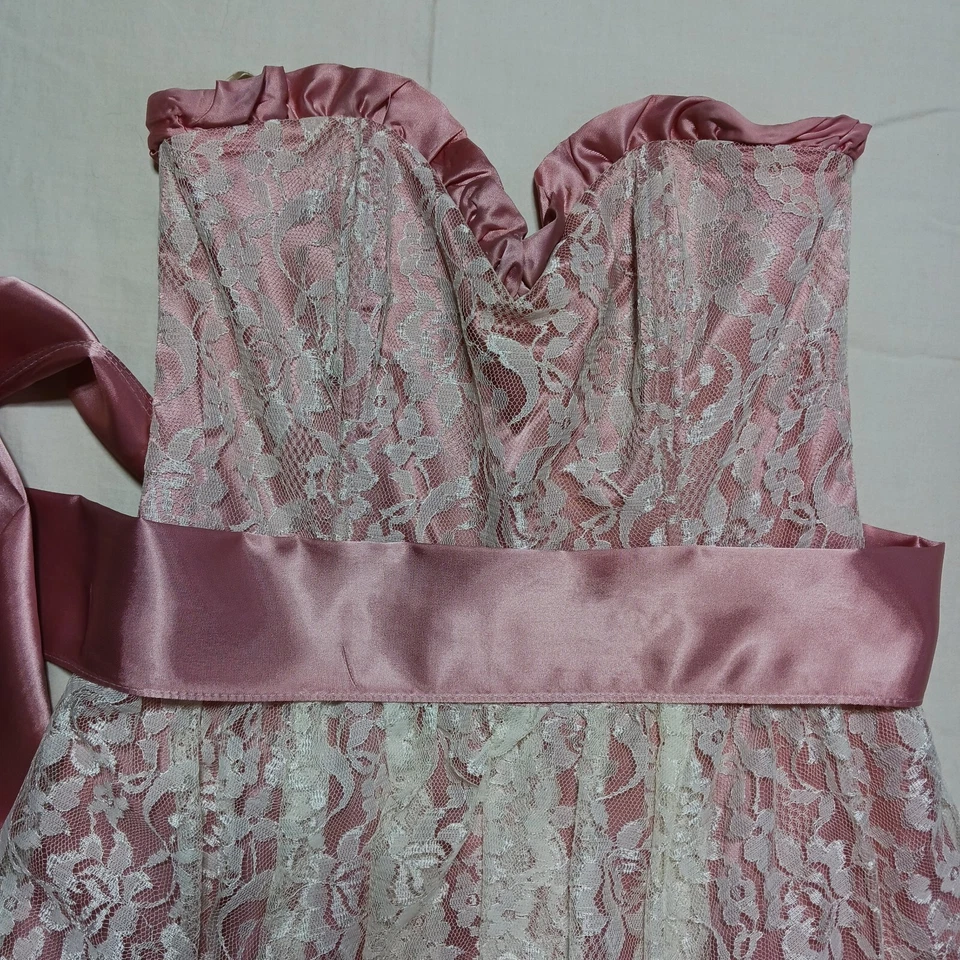 Vestido formal vintage Gunne Sax Jessica McClintock 1980 renda rosa formatura tamanho 7 P - Imagem 2 de 4