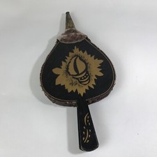 VTG Antique Bellows Fireplace Wood Leather  Fire Metal Air Bellow Blower As-is