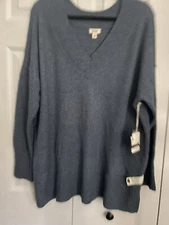a.n.a  A New Approach Sweater Women's Plus size 1X V Neck Blue oversized