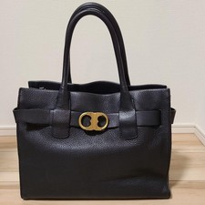 Tory Burch Black Leather A4 Tote Bag with Multiple Pockets Vintage Authentic