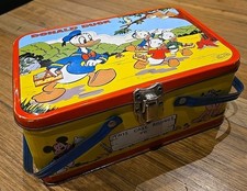 50s VINTAGE  WALT DISNEY DONALD DUCK MICKEY MOUSE TIN Fyna Foods TOY LUNCH BOX