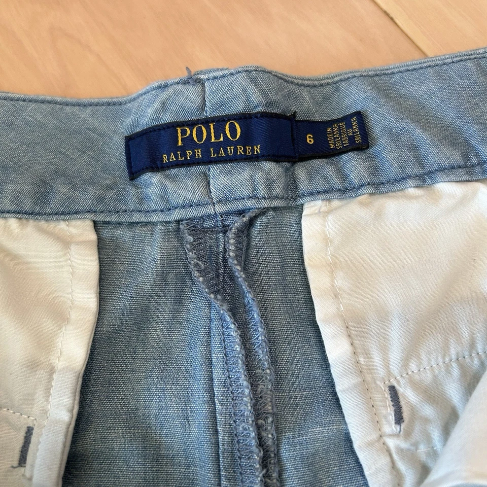 Polo Ralph Lauren Belted Blue Chambray Cotton Shorts 2” Inseam Women’s 6 - Image 4 of 4