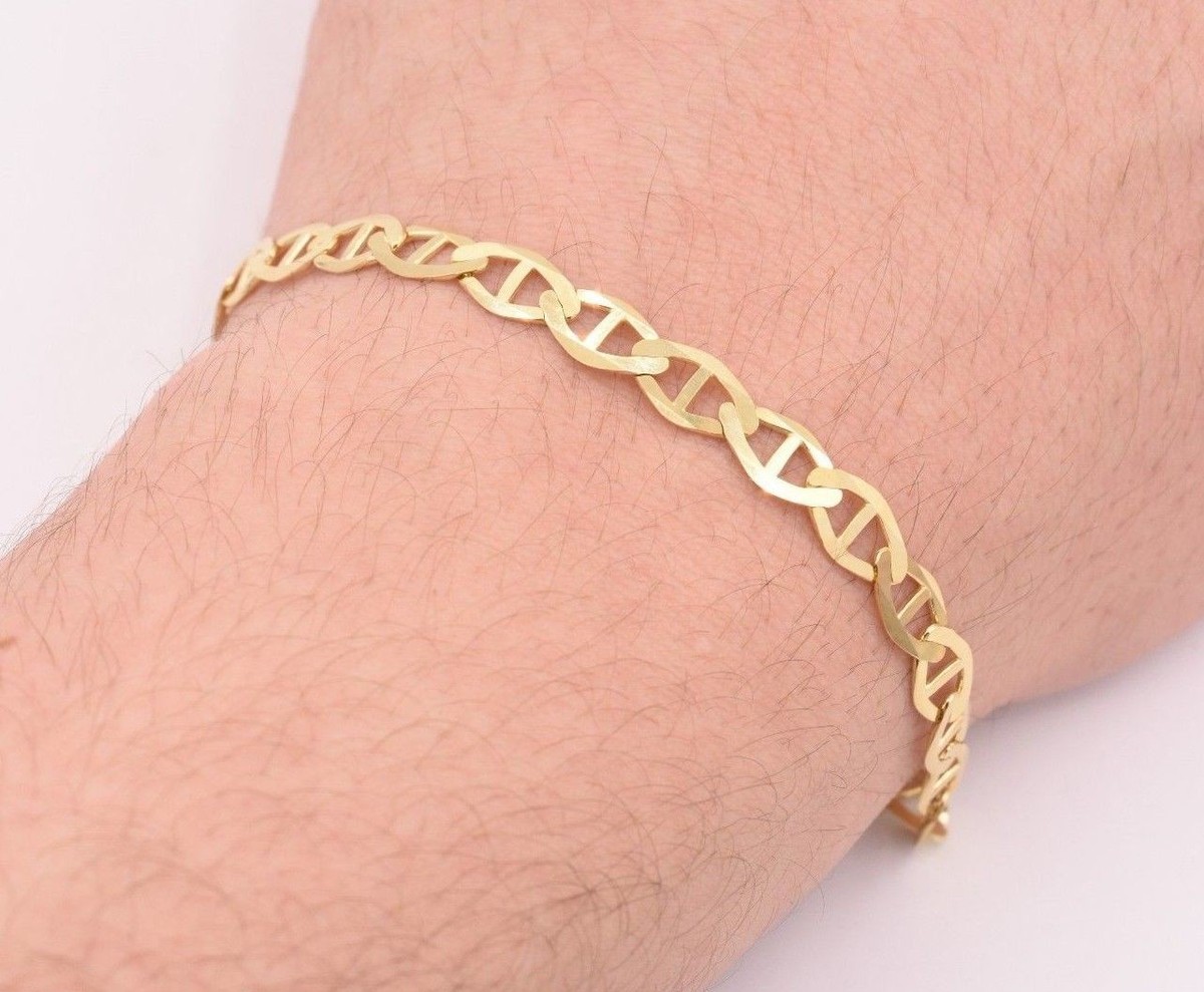 6mm Mariner Anchor Gucci Link Chain Bracelet Real Solid 10K Yellow