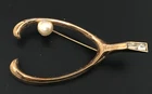 Vintage Brooch Pin SIGNED TRIFARI Wish Bone Rhinestone Gold tone Jewelry lot x