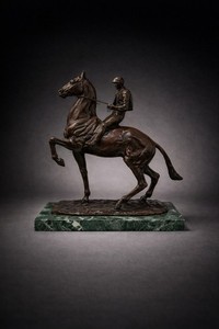 Domien Ingels Signed Belgian Bronze Horse Jockey Sculpture Marble Base