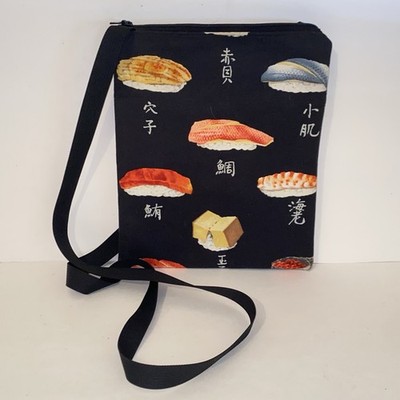 Bolsa Bonita by Liz Potter Black with Bold Sushi Print Crossbody Bag