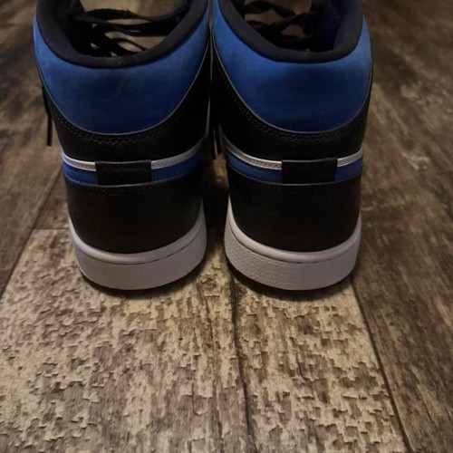 Used Air Jordan 1 Mid Black Blue White Size 9.5 US Men's - Picture 6 of 8