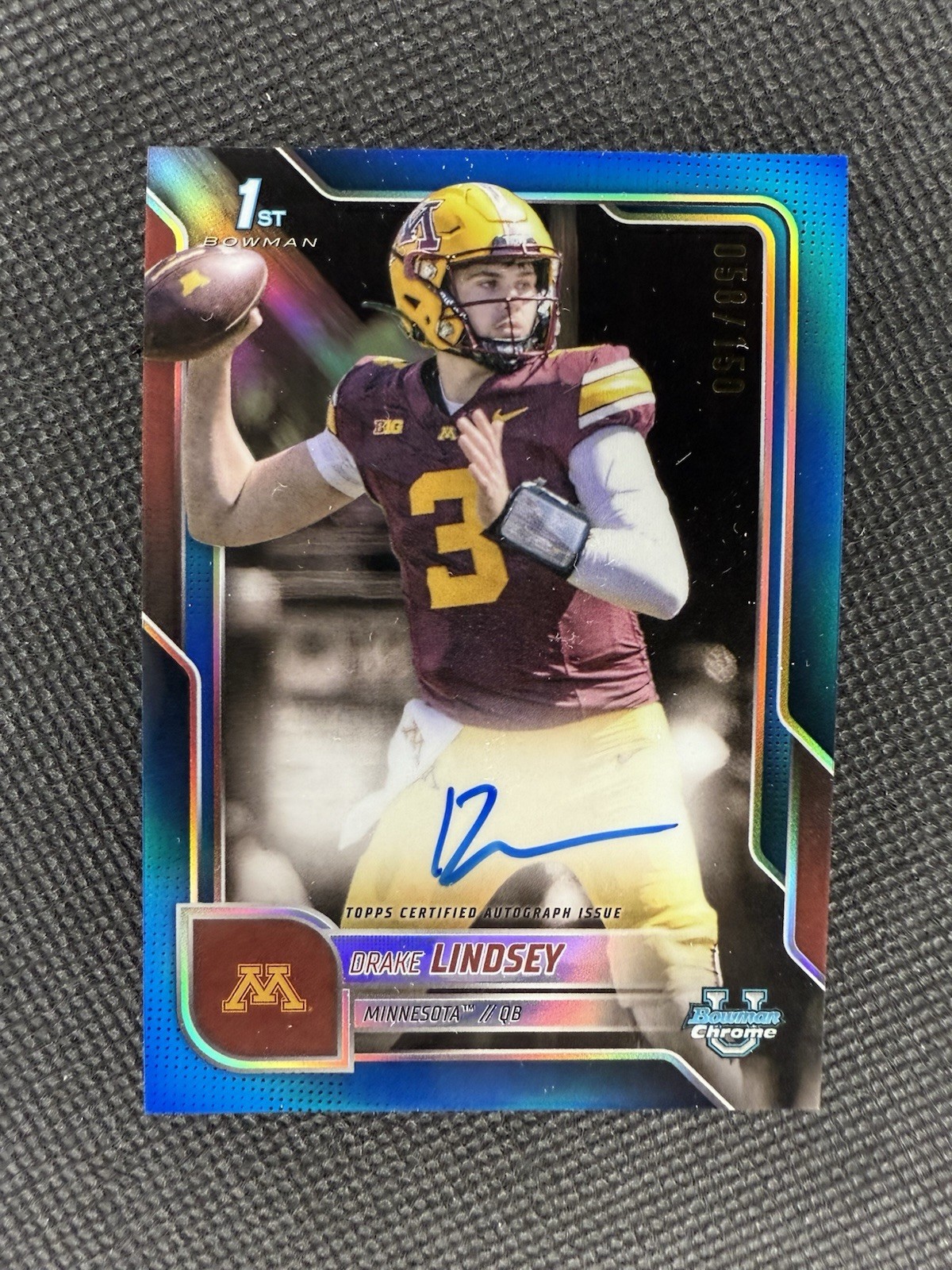 2025 Bowman Chrome University Drake Lindsey 1st Auto On-Card Blue Refractor /150