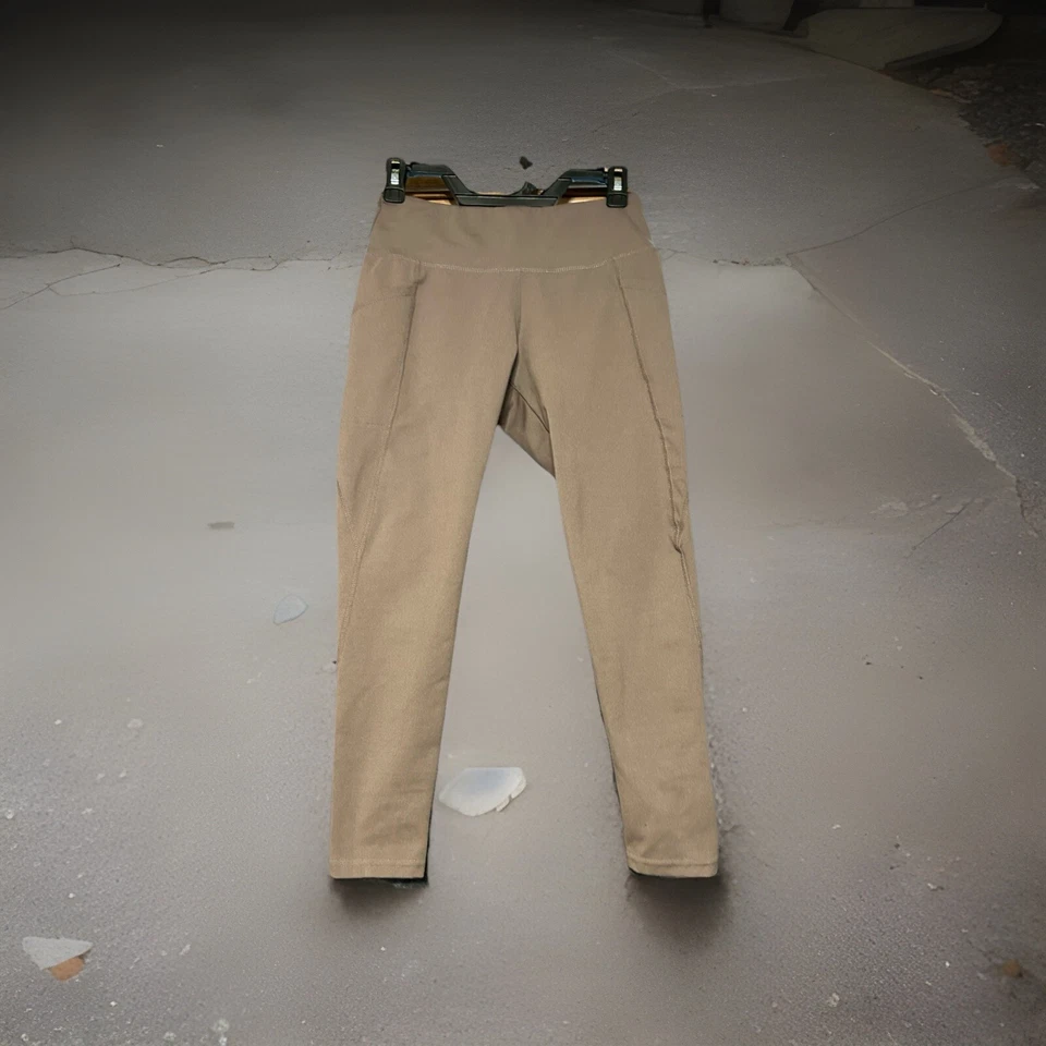 Jockey Leggings Yoga Pants Women Small Mocha Color Tone Pockets Elastic Waist - Image 3 of 4