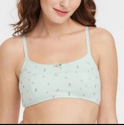 Target Colsie Sz Small Light Green & Pink Rose Floral Ribbed Stretch Bralette