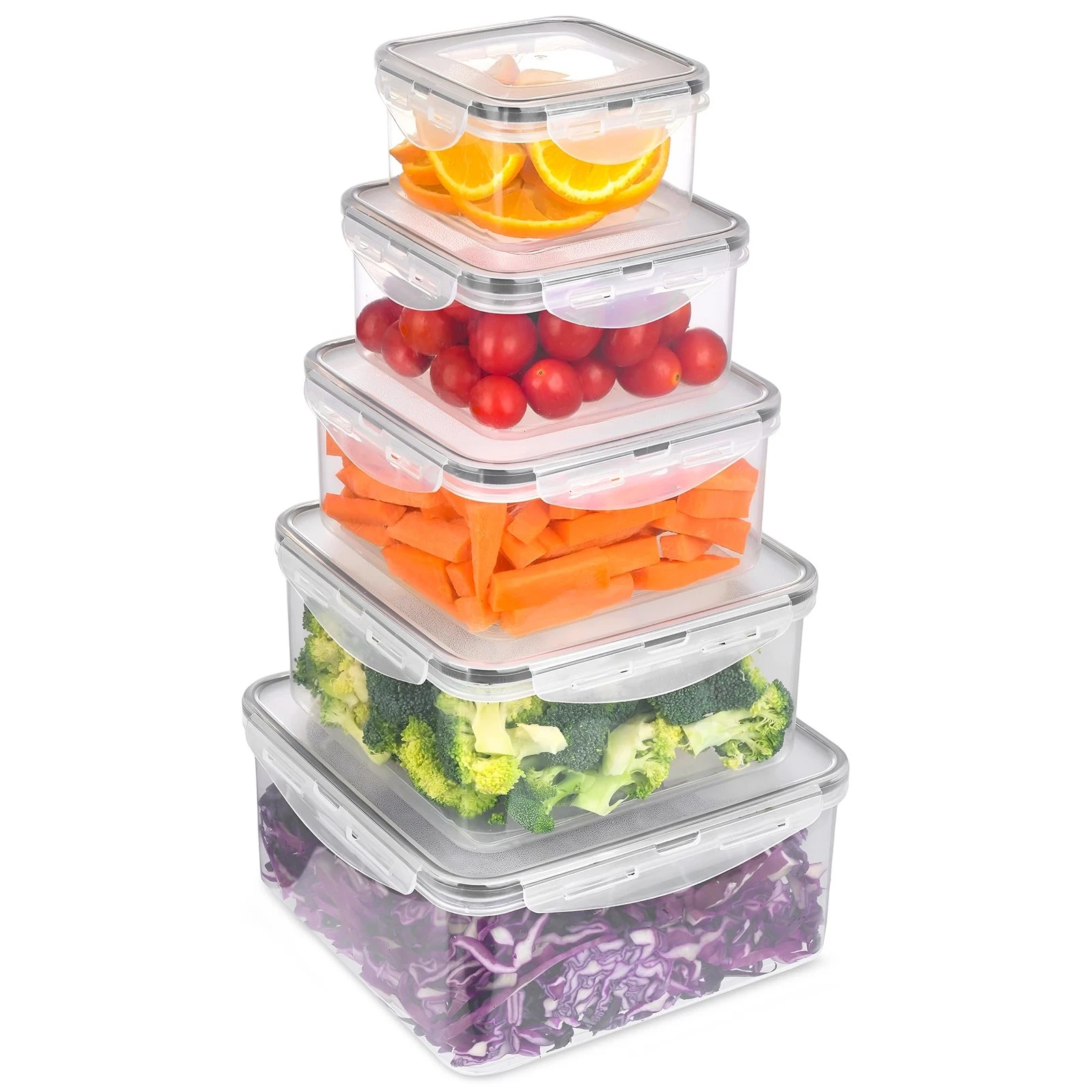 5pc Food Storage Containers with Lids, Airtight Leakproof BPA Free Plastic Me...
