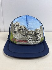 Vintage Mt Rushmore Hat Cap Snap Back Blue Mesh Trucker Embroidered Mens 80s