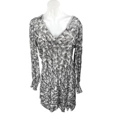 White House Black Market Silver Metallic Feather Long Sleeve A Line Mini Dress M