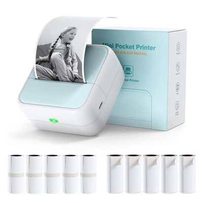Mini Printer with 11 Rolls of Printing Paper 57mm, Mini Pocket Sticker Printe...