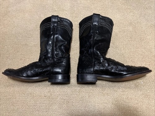 💯Vintage Justin USA Made Black Ostrich Roper Boots 6.5B Leather 3171 Comb Last