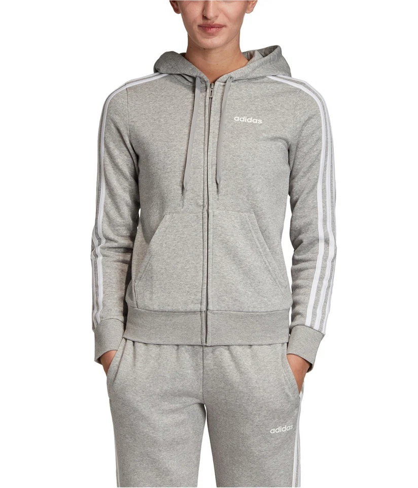 Adidas Womens Essentials 3-Stripes Fleece Hoodie Sweatshirt, gray, XS