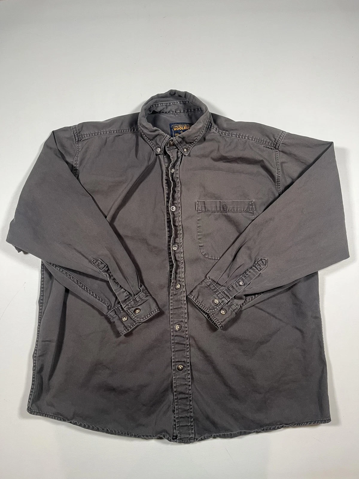 Woolrich Shirt Mens Gray Twill Button Front Long Sleeve Outdoor Casual Read