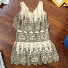 Anna Sui Cream Embroidered Flapper Dress