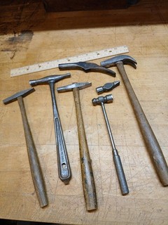 Lot of 7 Vintage Small Hammers Marked & Unmarked 5 W/Handles 2 Heads
