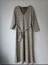 Women's MSK Midi Dress Size S Black White Houndstooth Plaid 3/4 Sleeve A-Line