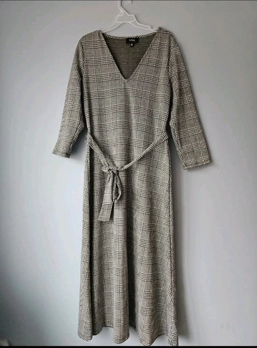 VETEMENTS Abito donna MSK midi taglia S nero bianco pied de poule a quadri manica 3 4 linea A