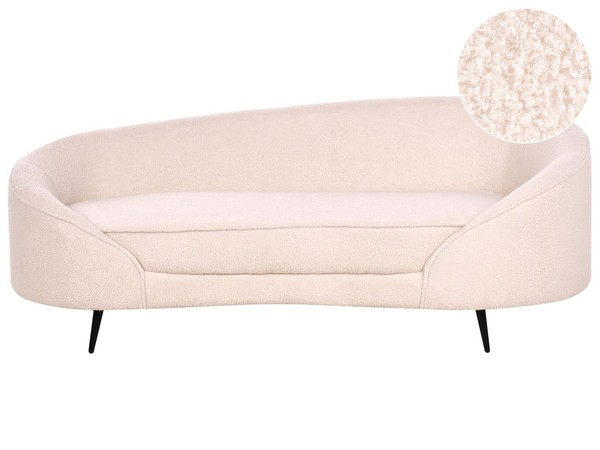 3Er Sofa Bouclé Hell Beige Gebogen Oval Mit Schwarzen Metallbeinen Retro Savar-image