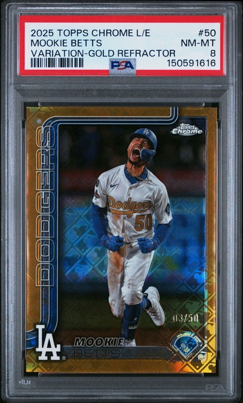 2025 Topps Chrome LE Mookie Betts Image Variation Gold Refractor /50 PSA 8