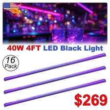 16PC UV Black Light Bar Fixture 4Ft 40W , T8 Integrated Bulbs for Party Decorate