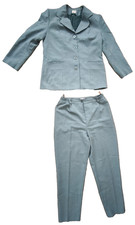 Damen Business Anzug Hose + Jacke festlich beige Nadelstreifen grau Größe M