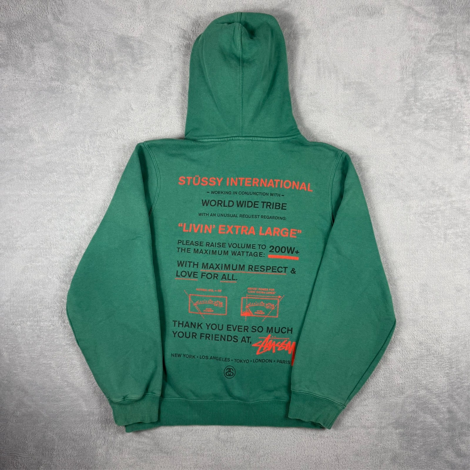 Vintage Stussy International World Wide Tribe Green Heavyweight Medium Hoodie image 8