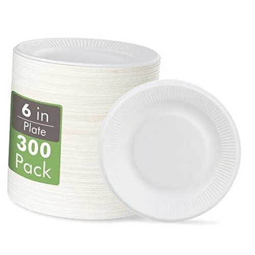 Vplus 100% Compostable Small Paper Plates, 300 Pack 6 Inch Disposable Paper
