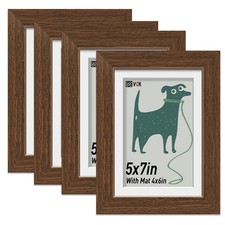 VCK 5x7 Picture Frame 4 Pack, Brown Wood Poster Frame, Tempered Glass, Displa...