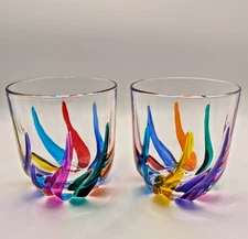 CC ZECCHIN MURANO Whisky Glass, Swirl Pattern Multi color 4" Tall - 2pcs Set