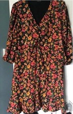 Roman Amber Ruched Floral Frill Hem Dress Plus Size 18
