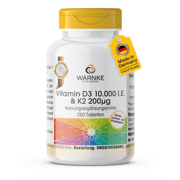 Vitamin D3 10.000 I.E. & K2 200μG - 250 Tabletten | Warnke Vitalstoffe-image