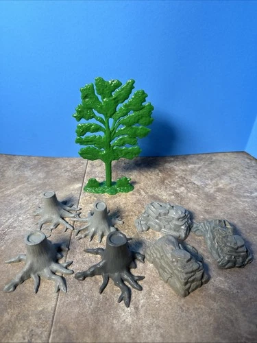 VINTAGE MARX Blue And Gray PLAYSET TREES & ROCKS B