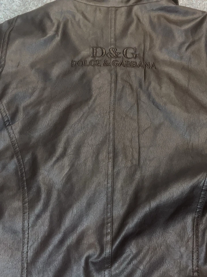 Chaqueta de cuero sintético marrón GRANDE para hombre con cremallera completa D&G by Dolce & Gabbana Foto 2 de 4