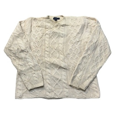 Vintage J Crew Aran Strickpullover handgestrickt Fischer Grobstrickpullover Herren Large