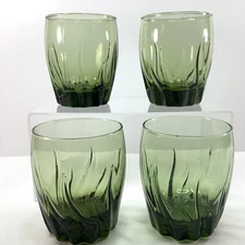 4 Glasses Libbey Crisa Green Swirl 4" (12 Oz) Tumblers See Video