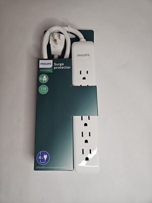 Philips 6-Outlet Surge Protector with 4ft Extension Cord, White