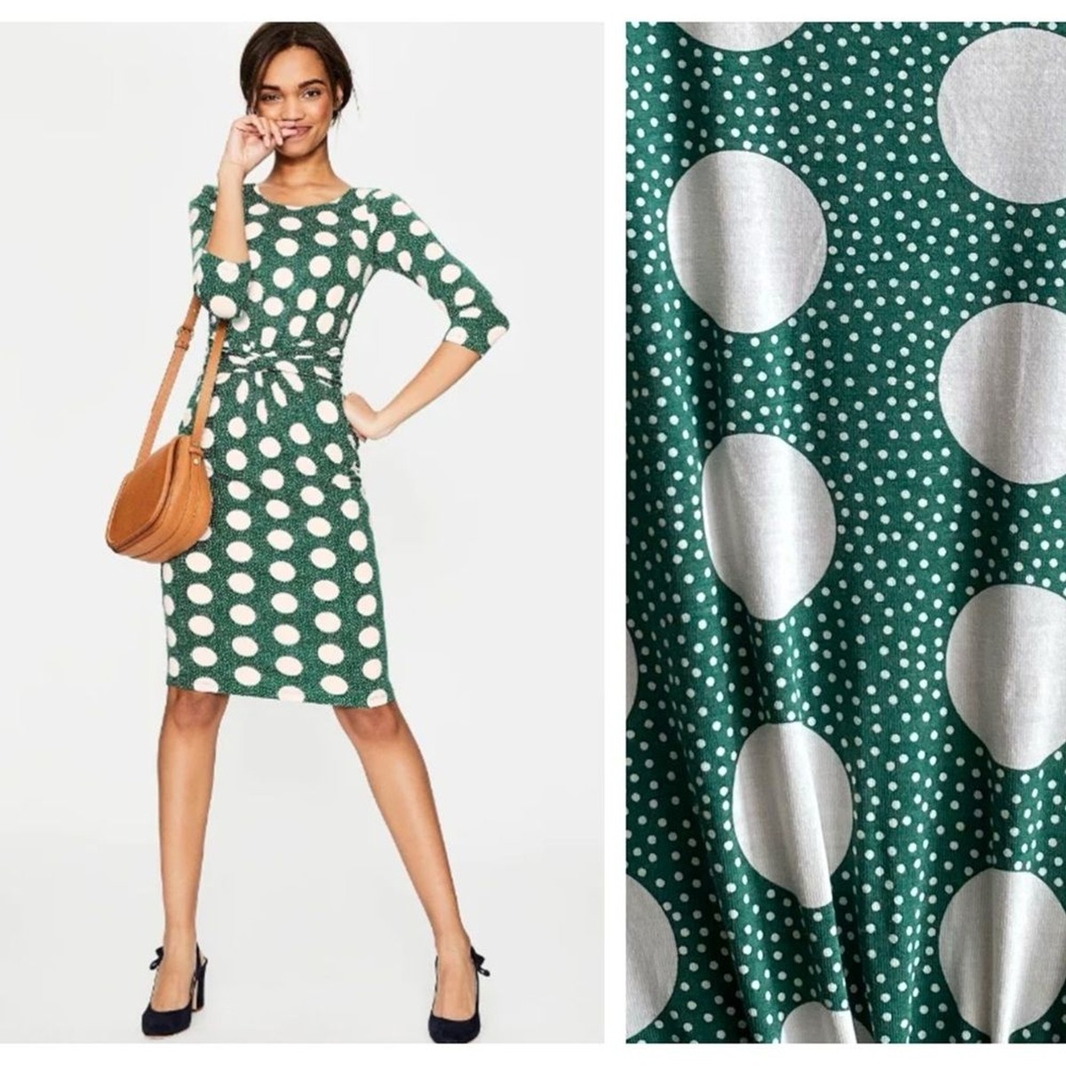 Boden Green White Dot Michelle Draped Jersey Sheath Dress