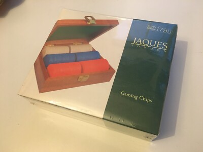 Jaques London Factory Sealed Set 120 Clay Gaming Chips in Mahagoni Case