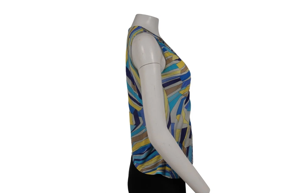 Emilio Pucci женщин V шеи Майка синий желтый мозаика вискоза смесь рубашка блузка - Изображение 3 из 4