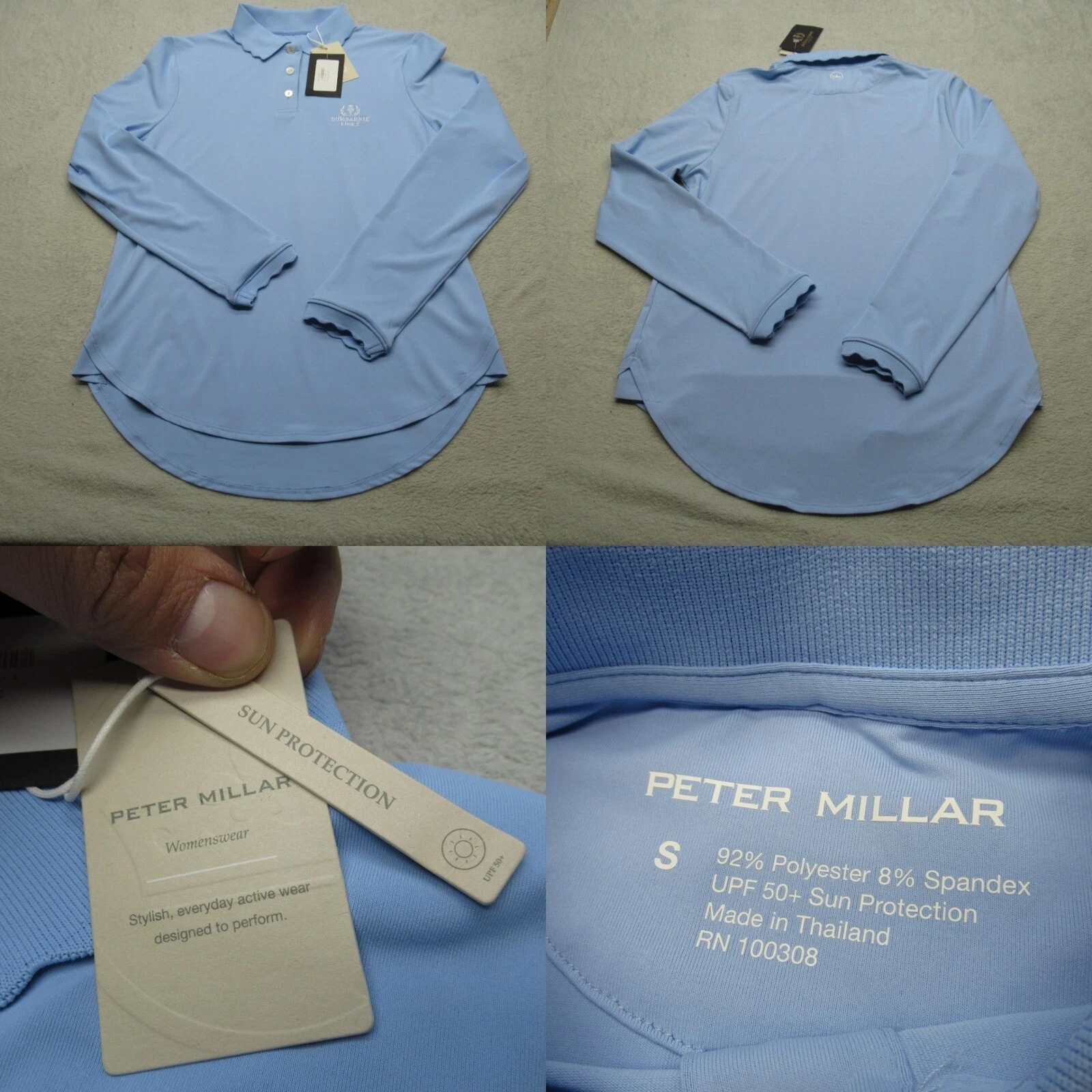 Peter Millar Polo Shirt Women Small Blue UPF 50+ Sun Protection Long Sleeve NEW