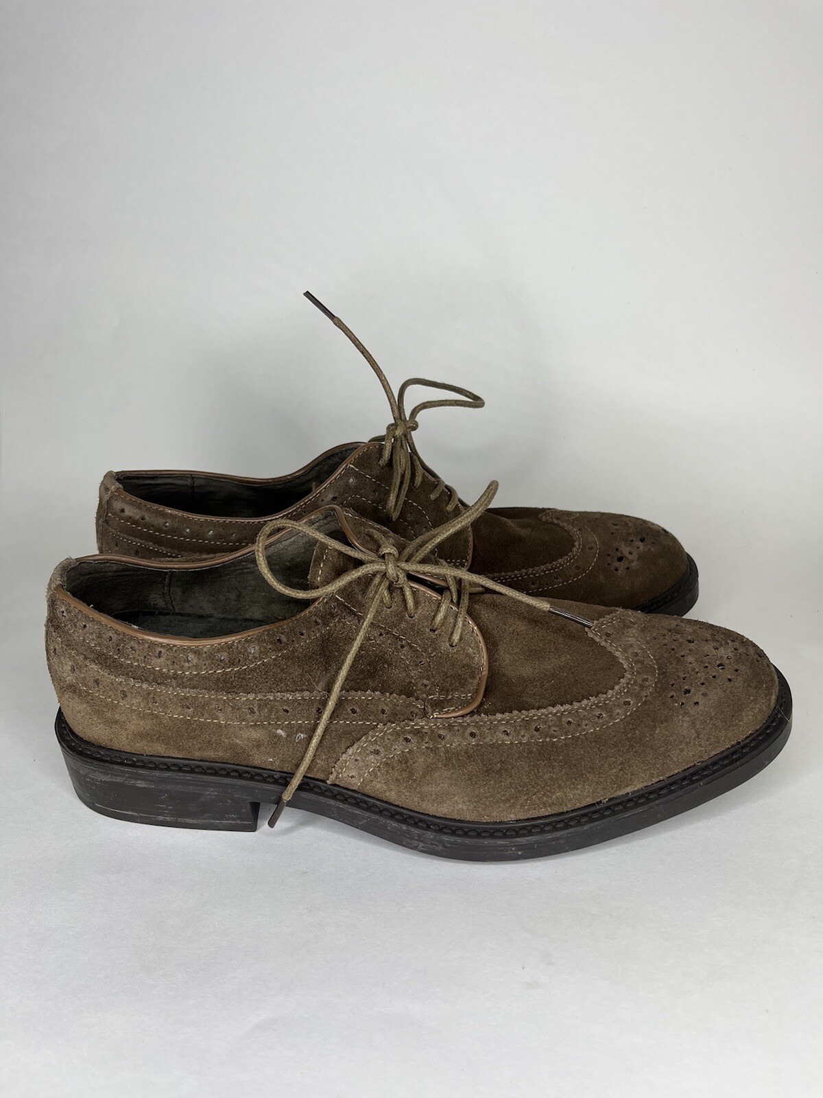 SAOLA scarpe joseph abboud stringate Oxford uomo taglia 9D marrone scamosciato punta ala