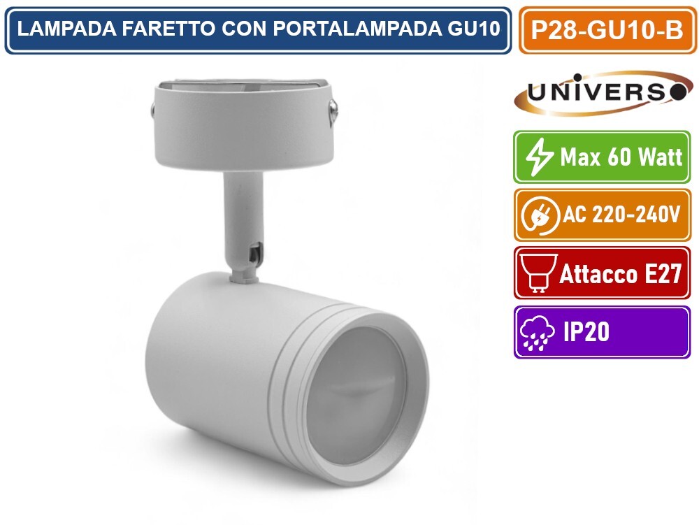 PORTAFARETTO ROTONDO PER FARETTO LED SPOTLIGHT GU10 CON TESTINA ORIENTABILE B.